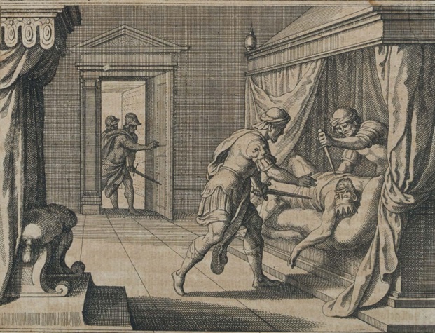 Michael III, Byzantine Emperor is murdered by Basil I the Macedonian, 867 (Matthäus Merian) (1593 - 1650)